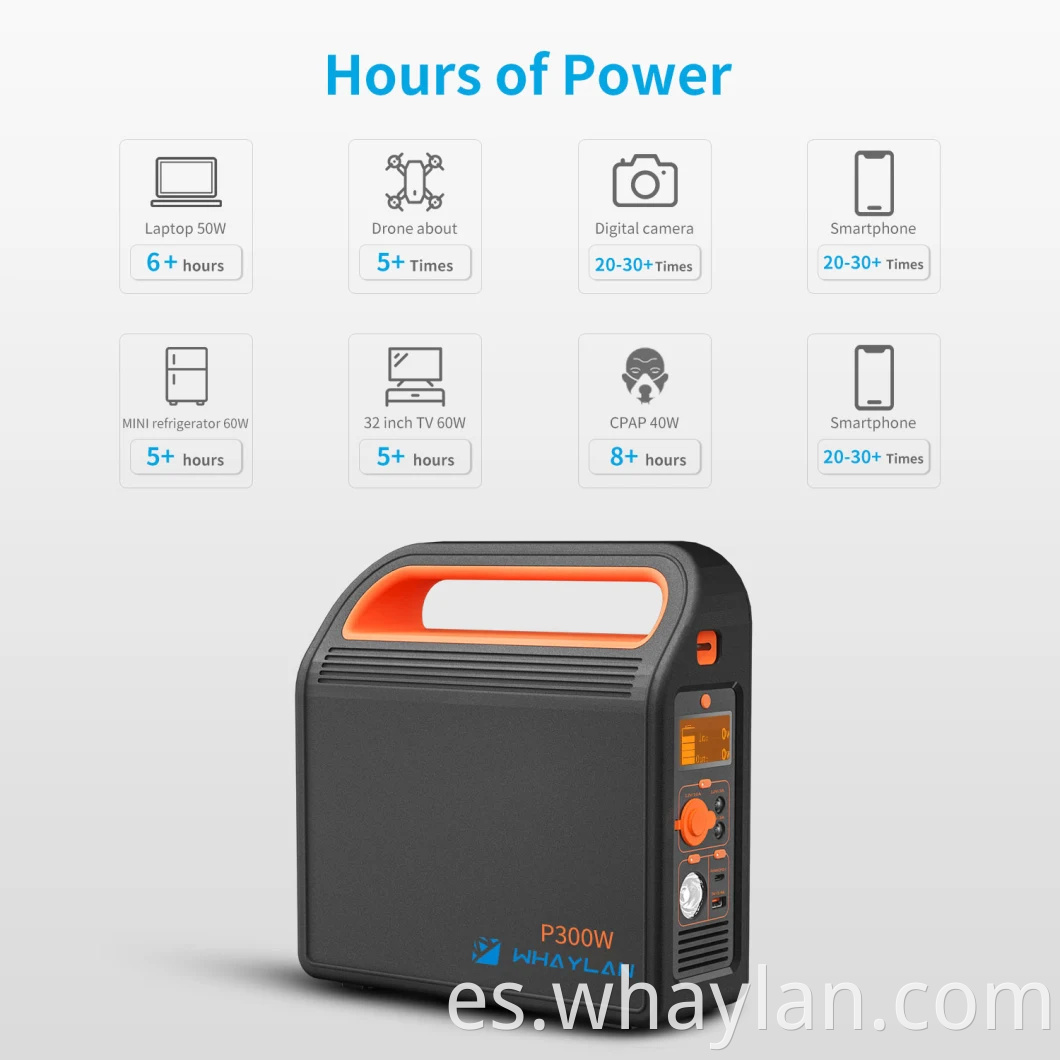 WHAYLAN LIFEPO4 Generador solar Banco de energía al aire libre Portable 300W Solar Power Station